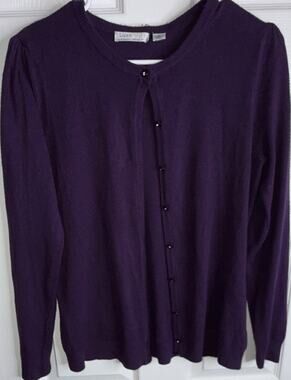Luxe360 by Designers Originals L Purple Long Sleeve Button Cardigan Sweater